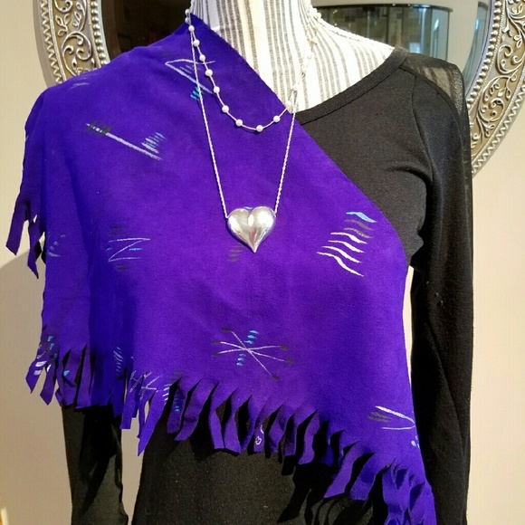 Vintage Hand Painted Purple Suede Western Scarf - Picture 1 of 3